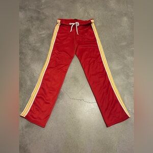 Vintage Red Track Pants with Yellow Stripes
